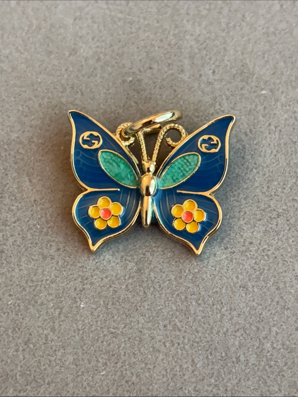 Blue and Green Enamel Butterfly Pendant Necklace
